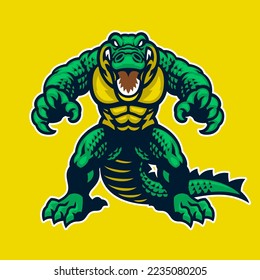Angry Green Monster Crocodile Character