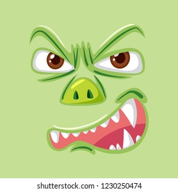Angry green monster face illustration