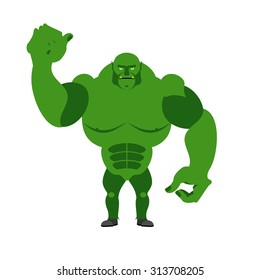 Angry Green Monster. Scary Goblin big and strong on a white background. 