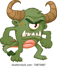 Angry green monster. Vector illustration with simple gradients. All in a single layer.