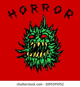 angry green prickly ghost. horror genre. vector illustration