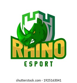 el rinoceronte verde furioso protege la pared, diseño del logo del vector