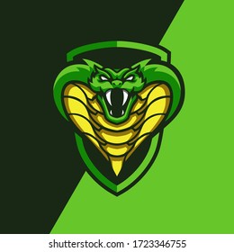 Angry green snake with emblem illustration for mascot esport gaming logo