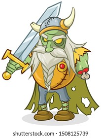 Angry green zombie viking with sword