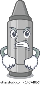 Angry grey crayon mascot 