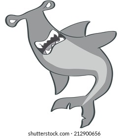 an angry grey shark on a white background