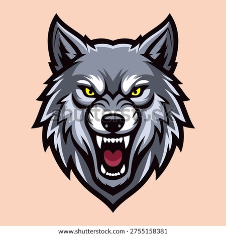 Angry Grey Wolf Face Illustration Character Vector Logo Template