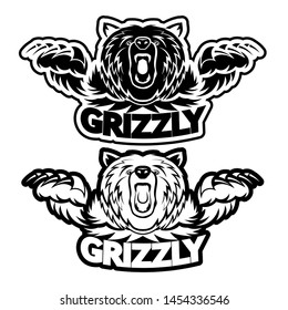angry grizzly bear badge vector illustration
