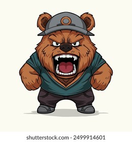 Angry Grizzly Bear Cartoon Aggressive Vector illustrations for your merchandise t-shirt, stickers and Label designs, poster, greeting cards advertising business company or brands.