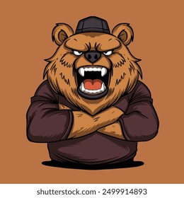 Angry Grizzly Bear Cartoon Aggressive Vector illustrations for your merchandise t-shirt, stickers and Label designs, poster, greeting cards advertising business company or brands.