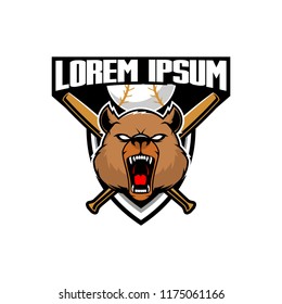 angry grizzly bear HEAD FOR BASEBALL TEAM VECTOR LOGO TEMPLATE