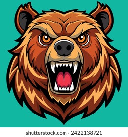 Angry Grizzly Bear Head with Fangs