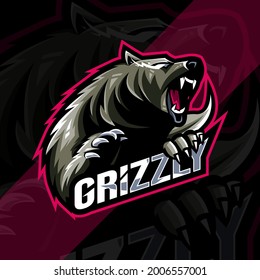 Angry grizzly mascot logo esports design template