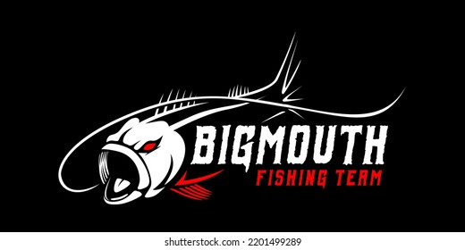 Angry Grouper fish fishing logo on black dark background. modern vintage rustic logo design. great to use as your any fishing company logo and brand