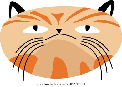 Angry or grumpy cat facial expression, isolated portrait of feline animal. Kitty muzzle with displeased look, looking furious. Kitty aggressive or serious cartoon character. Vector in flat style