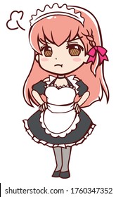 Angry, grumpy, frustrated anime-style maid