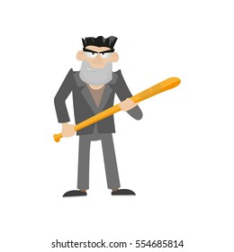 an angry guy with a bat. the bouncer and security guard. vector illustration of cartoon