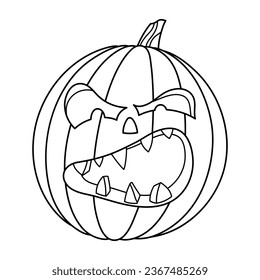 Graues Halloween Jack Lantern Kürbis handgezeichnet Illustration. Fiktionaler, spoky Charakter mit einem emotionalen Gesichtsausdruck. Herbstliche Feriendekoration. Einzeln Vektorliniensymbol.