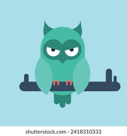  Angry Halloween Night Owl Sky Background Flat. Vector illustration.