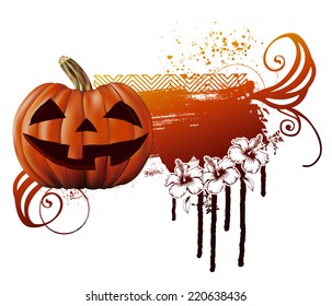 angry halloween pumpkin with beauty grunge background