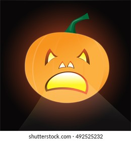 Angry halloween pumpkin with inner light and rays coming out of the mouth. Jack O’Lantern cartoon image.