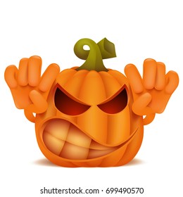 Angry Halloween Pumpkin Jack Lantern emoticon cartoon character. Vector illustration