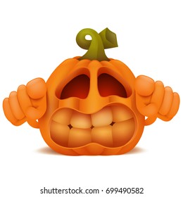 Angry Halloween Pumpkin Jack Lantern emoticon cartoon character. Vector illustration