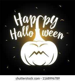 Angry halloween pumpkin on black background. Flat style vector illustration.