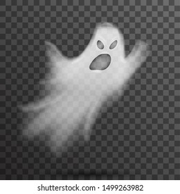 Angry Halloween White Scary Ghost Isolated Template Transparent Night Vector Background Illustration