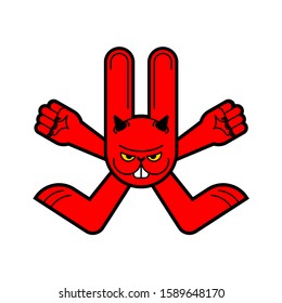 Angry hare. Crazy Rabbit. Devil bunny. Mad animal. Vector illustration