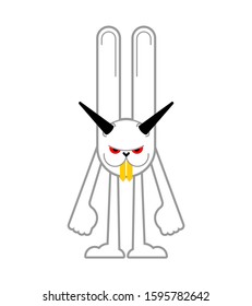 Angry hare. Crazy Rabbit. Devil bunny. Mad animal. Vector illustration