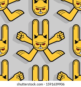 Angry hare pattern seamless. Crazy Rabbit background. Devil bunny texture. Mad animal ornament. Vector illustration