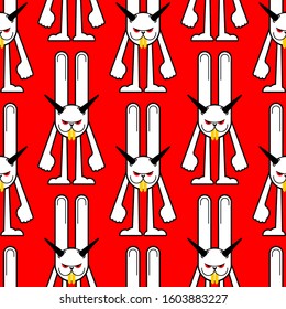 Angry hare pattern seamless. Crazy Rabbit background. Devil bunny texture. Mad animal ornament. Vector illustration