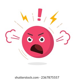 Angry hate mad unhappy emoticon smiley icon vector graphic illustration, rage bad negative emotion face flat cartoon red, anger evil violent furious behavior image clipart comic character