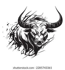 Angry head face mascot of bull buffalo portrait. black white line art vector illustration