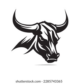 Angry head face mascot of bull buffalo portrait. black white line art vector illustration