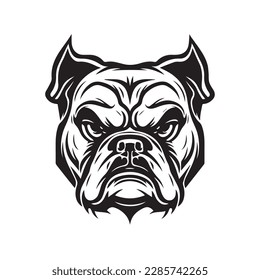 Angry head face mascot of bulldog portrait. black white line art vector illustration