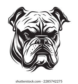 Angry head face mascot of bulldog portrait. black white line art vector illustration