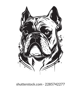 Angry head face mascot of bulldog portrait. black white line art vector illustration