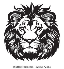 Angry head face mascot of lion king. black white line art vector illustration