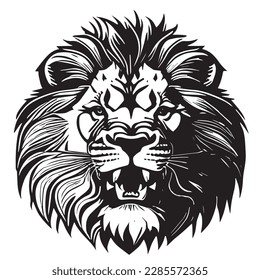 Angry head face mascot of lion king. black white line art vector illustration