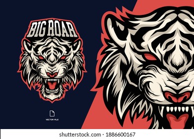 angry head white tiger mascot esport logo illustration for gaming team