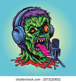 Angry Head Zombie Podcast Vector illustrations for your work Logo, mascot merchandise t-shirt, stickers and Label designs, poster, greeting cards advertising business company or brands.