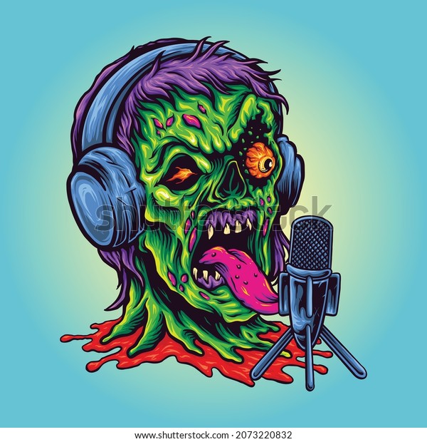 Angry Head\
Zombie Podcast Vector illustrations for your work Logo, mascot\
merchandise t-shirt, stickers and Label designs, poster, greeting\
cards advertising business company or\
brands.