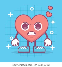 Angry Heart Cartoon Character Vector Illustration. Happy Valentine's day.