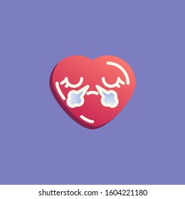 Angry heart shape emoticon flat icon, vector sign, Heart Face With Steam From Nose emoji colorful pictogram. Symbol, logo illustration. Flat style design