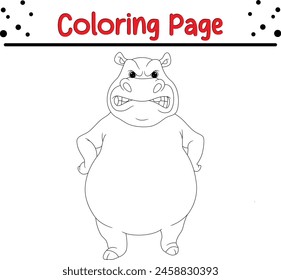 angry hippo coloring page for kids and adults