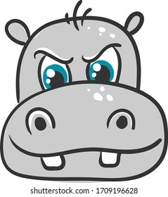 Angry hippo, illustration, vector on white background