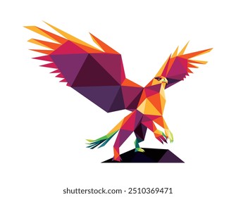 Angry Hippogriff Eagle Legendary Animal in Colorful Polygon Vector. Low Poly Abstract Vector of Hippogriff Eagle. Mythical Bird Polygon Logo Colorful