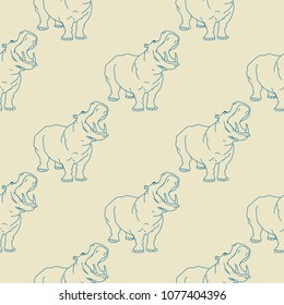angry hippopotamus cartoon contour pattern your design eps 10 vector